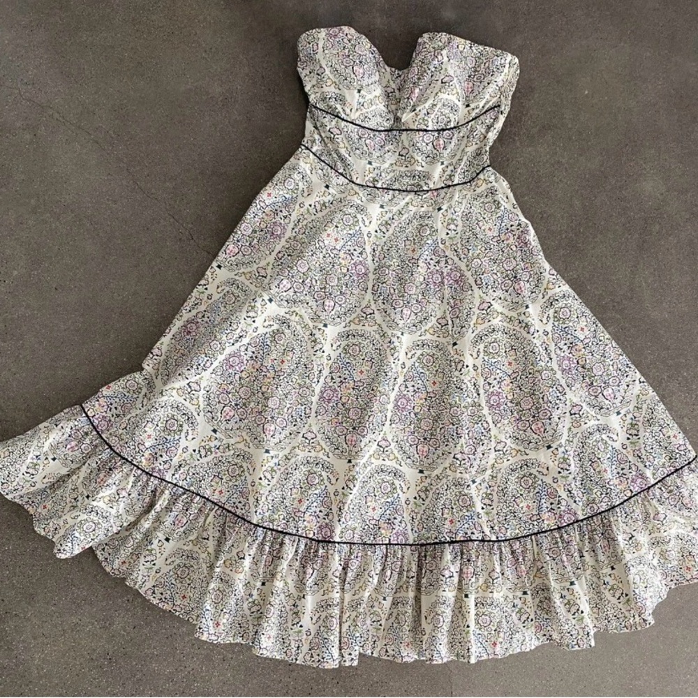 Strapless Ivory Floral A-Line Dress